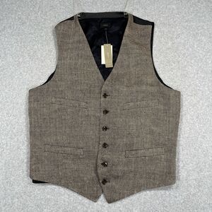 J Crew Ludlow Suit Vest Waistcoat Sz M Brown Herringbone Italian Linen 6 Button